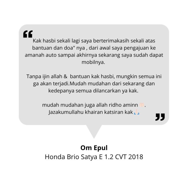 Testimoni Kredit Mobil Second Syariah Honda Brio Satya